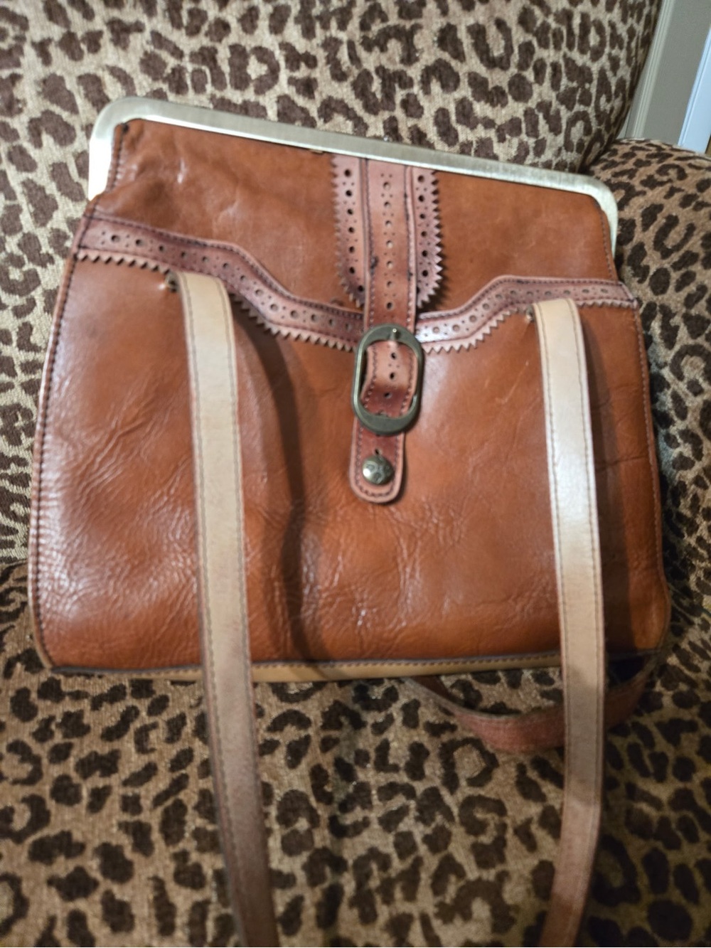Patricia Nash Cognac & Tan Leather Buckle Shoulder Bag